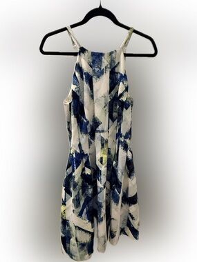 Vince Camuto Navy, White & Green Abstract Print Camisole Dress